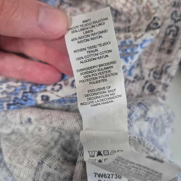 Lucky Brand Blue & Cream Boho Western Long Sleeve Blouse Size Small - Picture 4 of 4